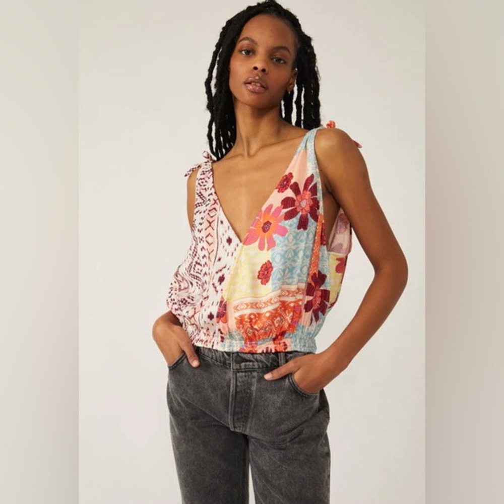 NWT! Free People XS,S,M Tied to You Tank. Tropical combo. $78 - Picture 3 of 14